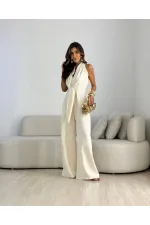 KUŞAK DETAYLI KISA KOLLU TULUM