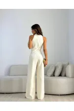 KUŞAK DETAYLI KISA KOLLU TULUM