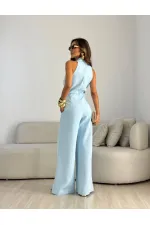 SHORT-SLEEVED JUMPSUIT WITH BELT DETAIL