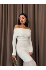 Tül Detaylı Straplez Elbise