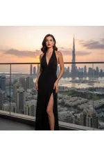 ROBE À COL EN V ET COL NŒUD