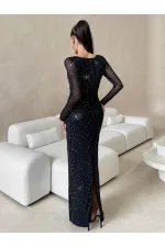 TAŞLI DİZAYN MAXİ ELBİSE