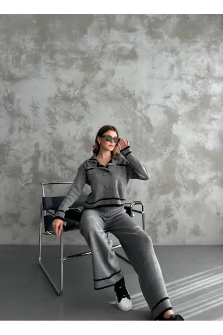 Şerit Detaylı Hırka Pantolon İkili Takım