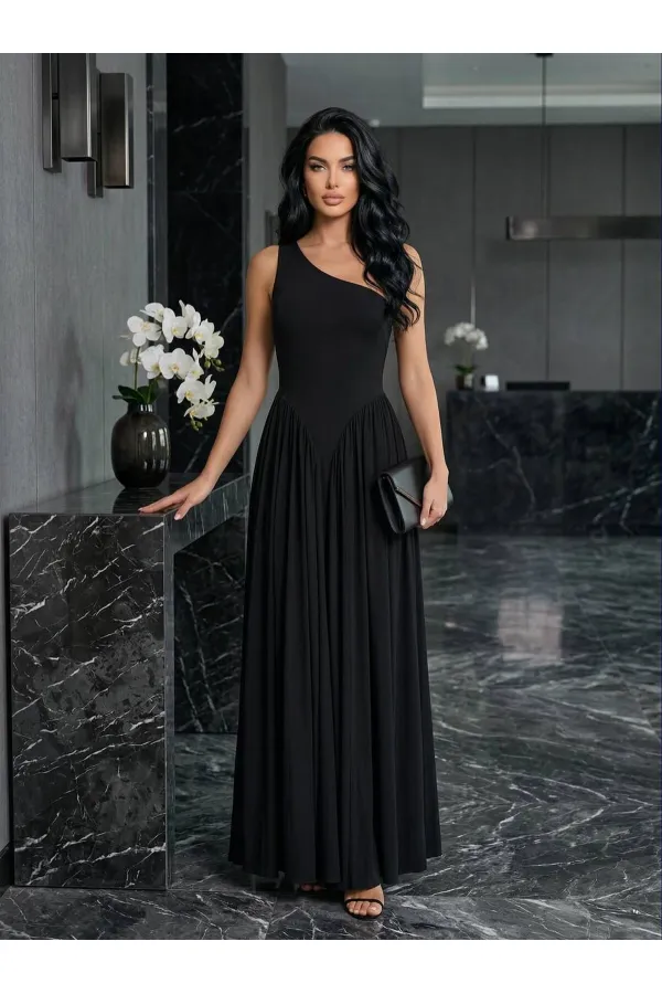 TEK OMUZ MAXİ BOY ELBİSE