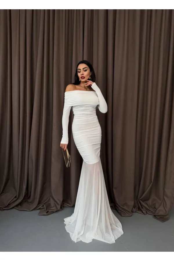 Tül Detaylı Straplez Elbise