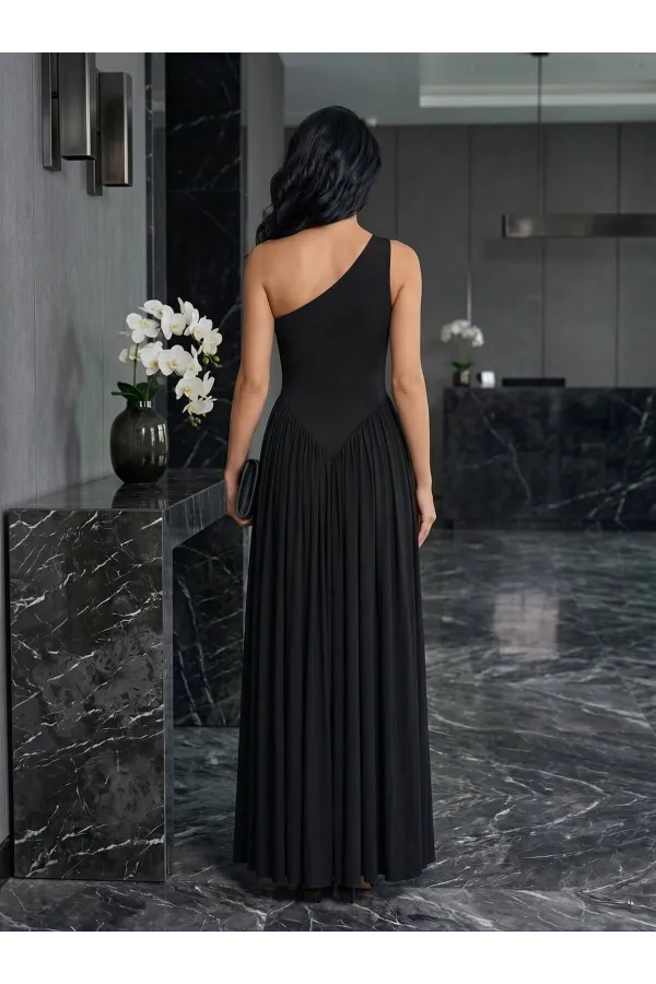 TEK OMUZ MAXİ BOY ELBİSE