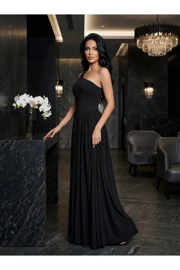 TEK OMUZ MAXİ BOY ELBİSE