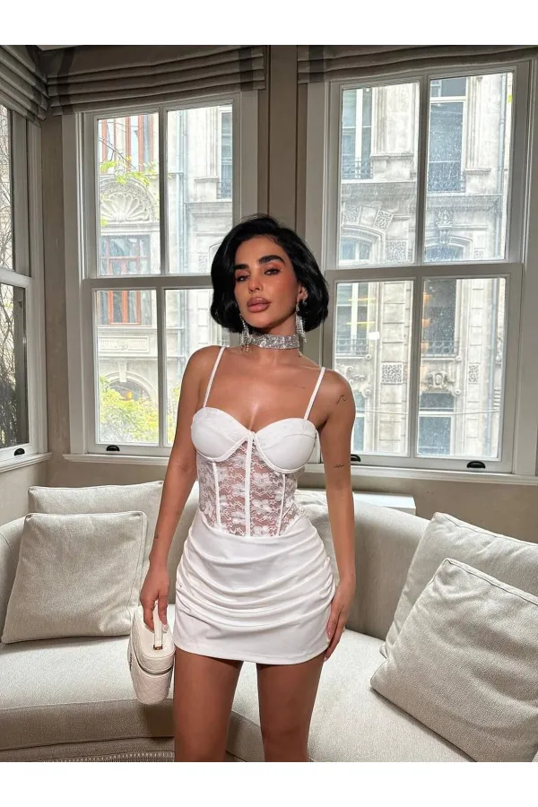 GLOBE AND LACE DETAIL DRESS