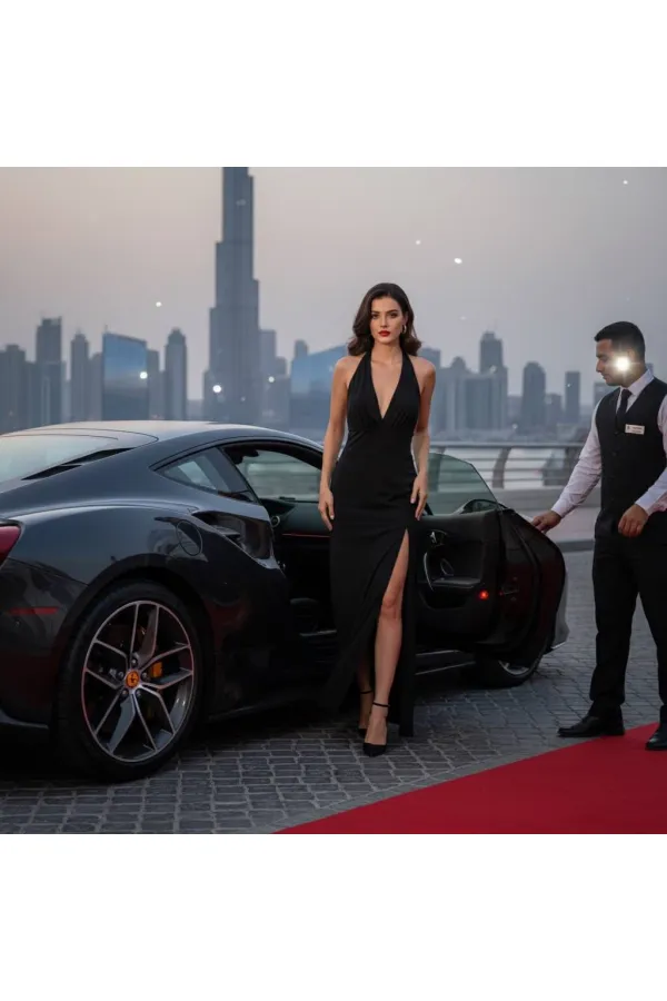 ROBE À COL EN V ET COL NŒUD