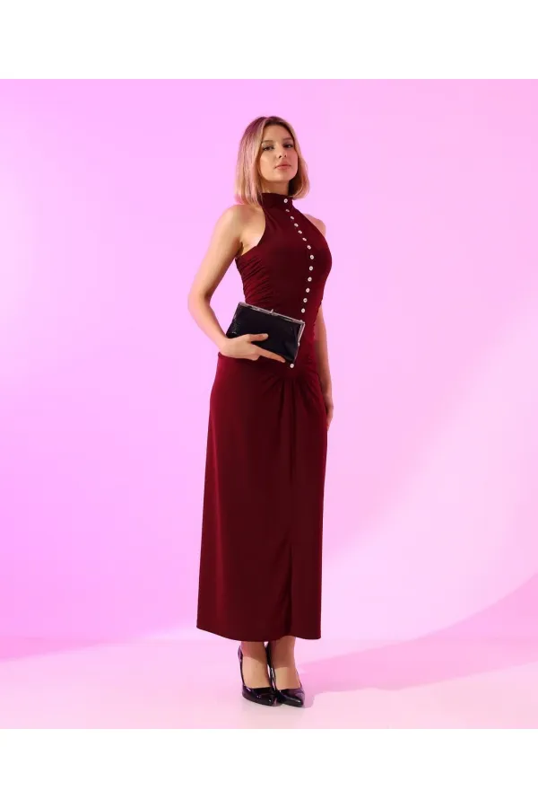 SANDY FULL LİKRALI DÜĞME DETAY ELBİSE