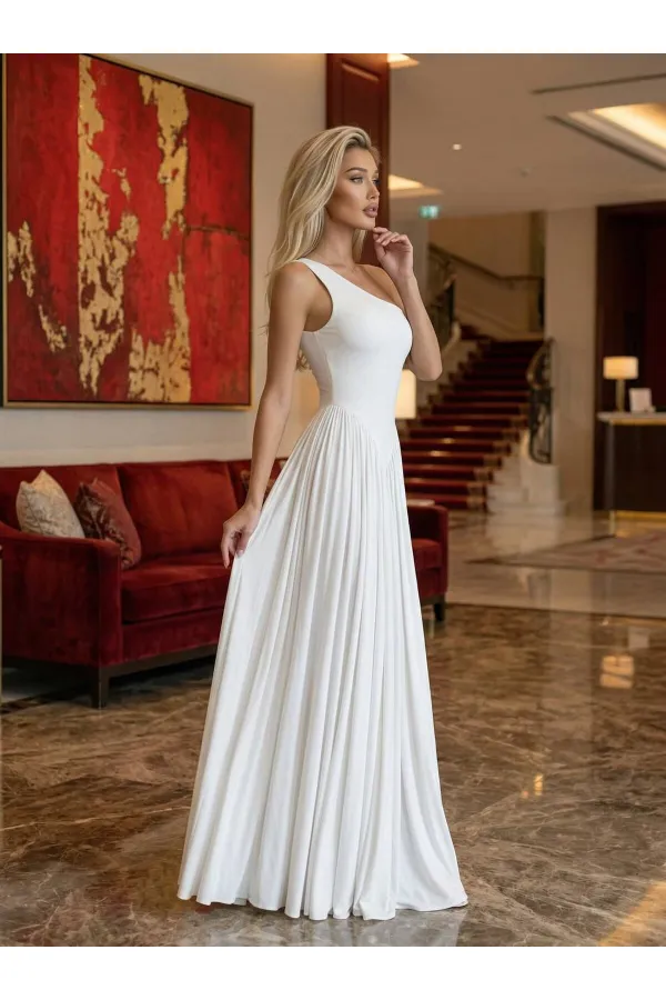 TEK OMUZ MAXİ BOY ELBİSE