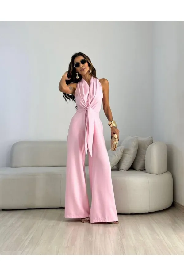 KUŞAK DETAYLI KISA KOLLU TULUM