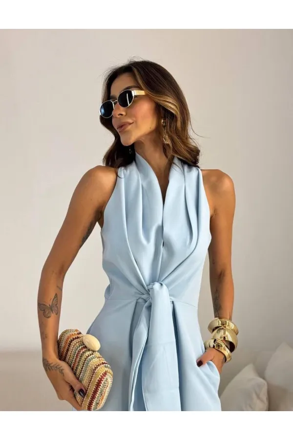 SHORT-SLEEVED JUMPSUIT WITH BELT DETAIL