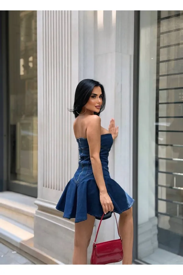 STRAPLESS DENIM DRESS