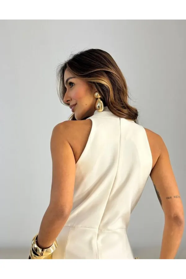 KUŞAK DETAYLI KISA KOLLU TULUM