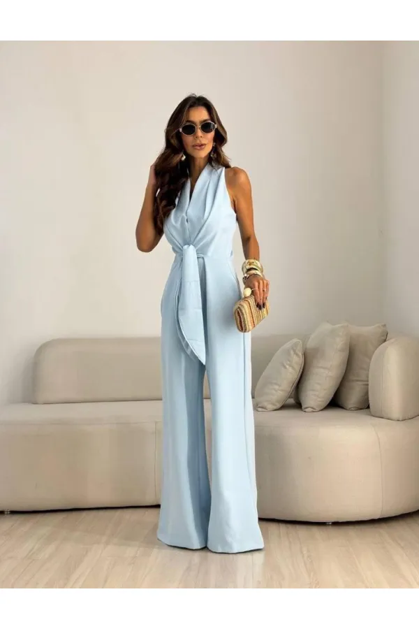 SHORT-SLEEVED JUMPSUIT WITH BELT DETAIL