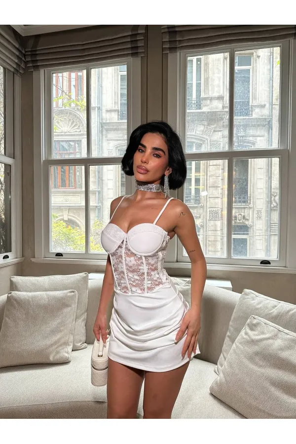 GLOBE AND LACE DETAIL DRESS