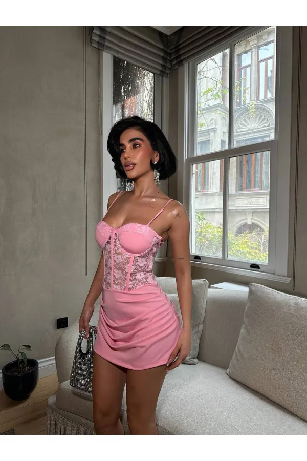 GLOBE AND LACE DETAIL DRESS