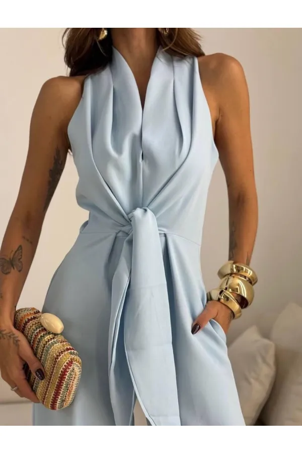 SHORT-SLEEVED JUMPSUIT WITH BELT DETAIL