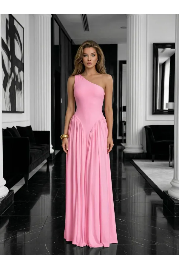 TEK OMUZ MAXİ BOY ELBİSE